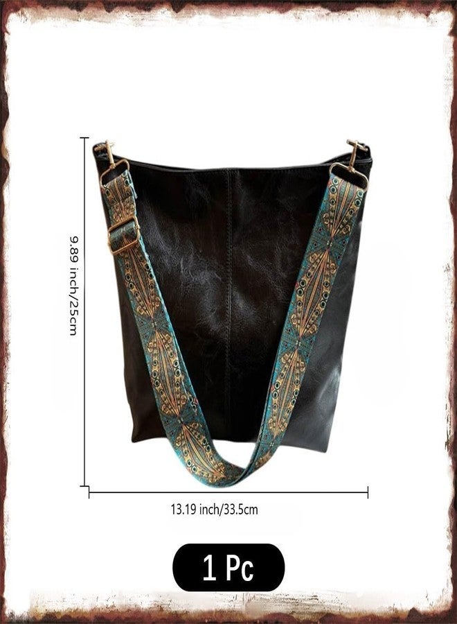 CALFOVERA Vegan PU Leather Crossbody Hobo Bag with Zipper Black Stylish Shoulder Purses for Women Wide Guitar Strap Tote Bucket Bag for Working, Shopping, Traveling, Meeting, Daily Use - Image 2